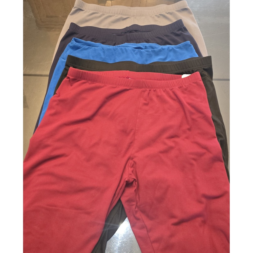 Lot of 5 Womens Leggings XXL Multi Color Red Black Blue Tan Stretch Spandex Pant